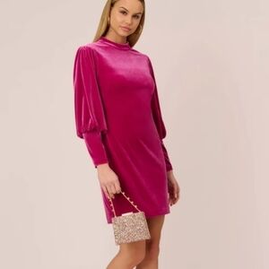 NWT Aidan Mattox Women Velvet Short hot pink Sheath cocktail dress sz 6